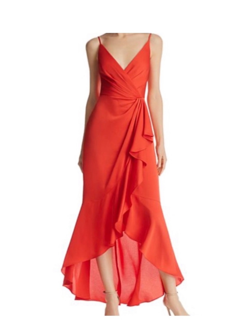 BCBGMaxAzria Red High-Low Ruffle Slip Dress